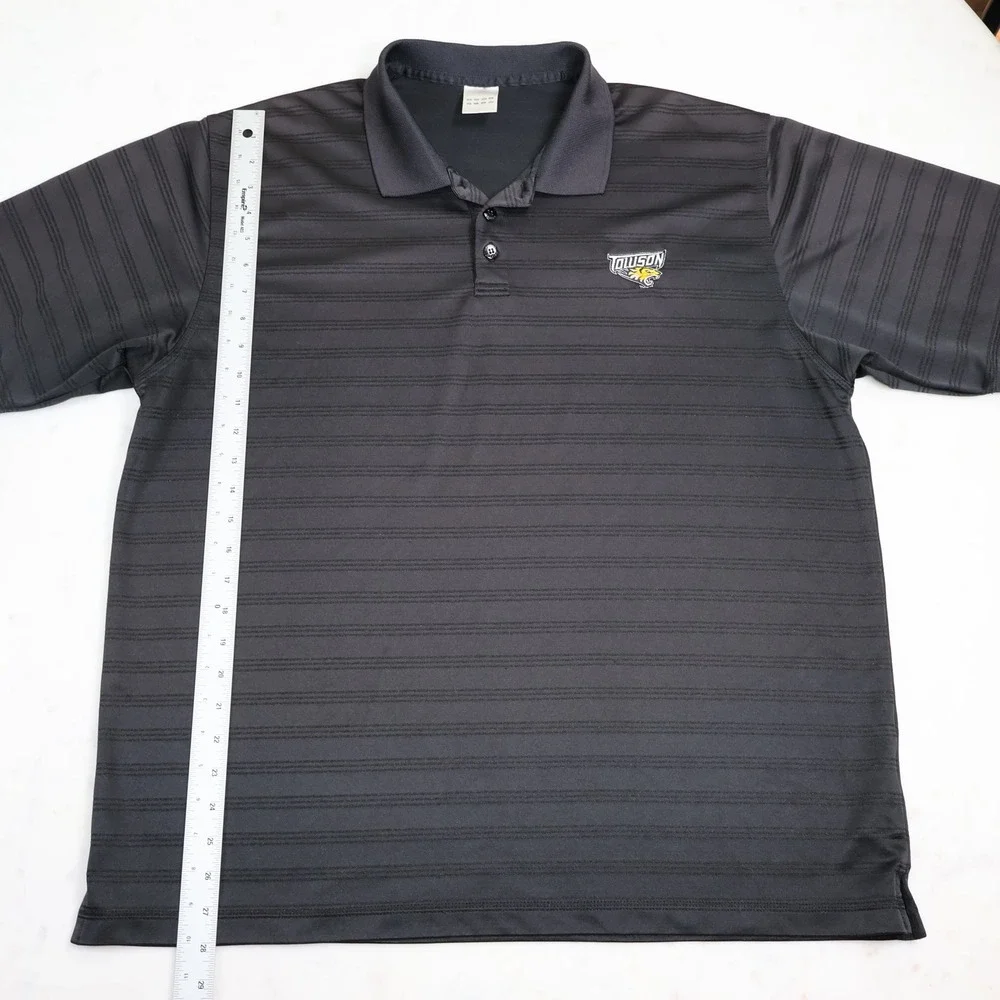 Adidas Towson University Tigers Polo Shirt XL Black Stripe Short Sleeve Mens